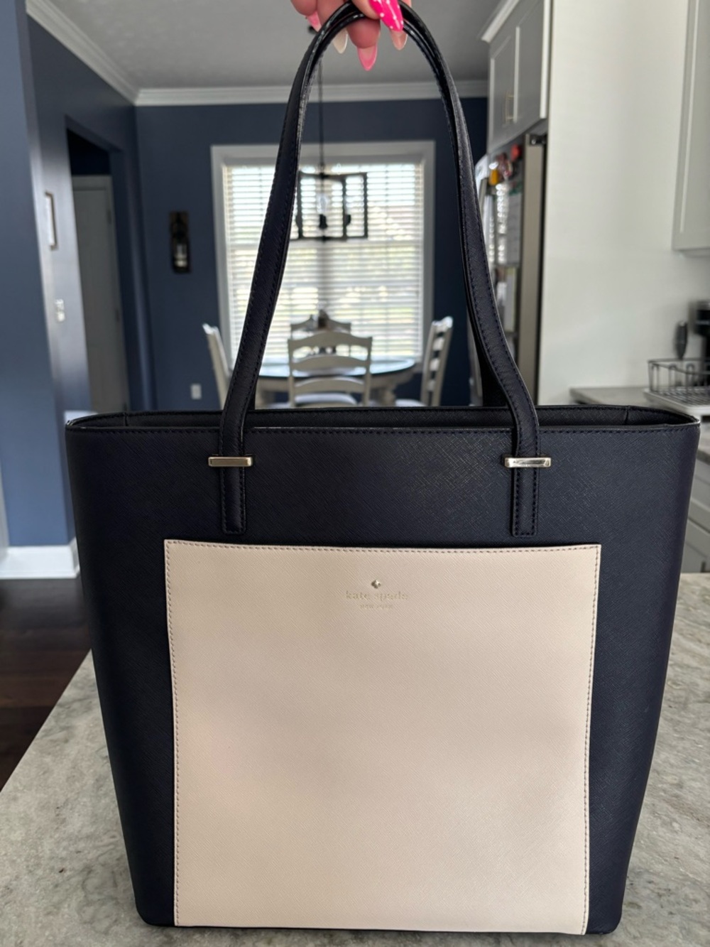 kate spade Black and Cream Saffiano Leather Tote